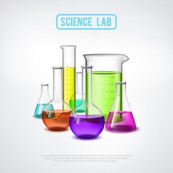 Sceince Lab Composition Laboratory equipment composition with realistic glass test tubes colorful liquids flat isolated vector illustration