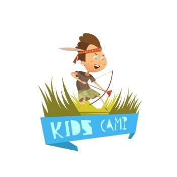 Kids Camp Concept   Kids camp cartoon concept with hiking and archery symbols vector illustration
