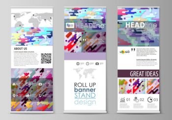 Roll up banner stands  flat design templates  abstract style  corporate vertical vector flyers  flag layouts Bright color colorful minimalist backdro