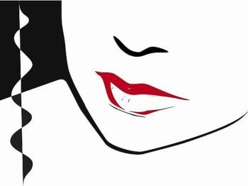 Metallic ready file half woman face with red clored lips