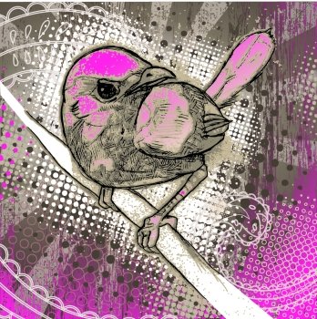 Metallic Ready File Hand drawn bird on detailed grunge background
