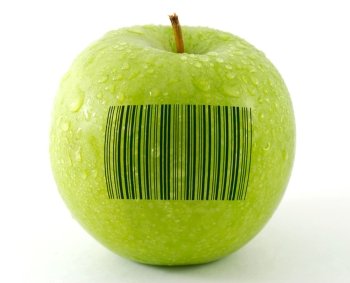 Fresh apple with bar code
