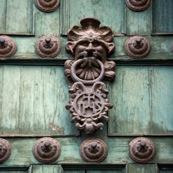 Door knob and rivets on a door  Templo De La Compania De Jesus  Cuzco  Peru
