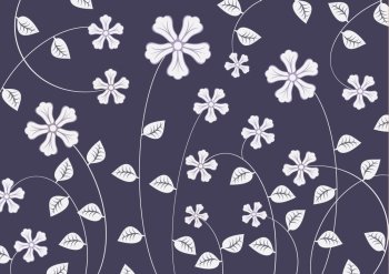 Vector illustration of  white  funky flowers abstract pattern on dark violet background