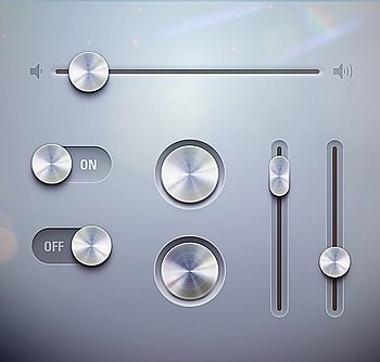 Vector illustration set of the detailed UI elements   knob  switches and slider in metallic style Good for your websites  blogs or applications
