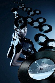 Attractive african woman with flying records