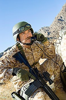 Soldier Using Field Phone