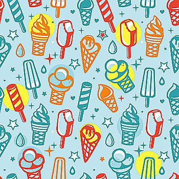Vector seamless pattern with cartoon  ice cream - abstract background