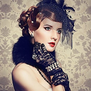 Retro portrait of  beautiful woman Vintage style Fashion photo