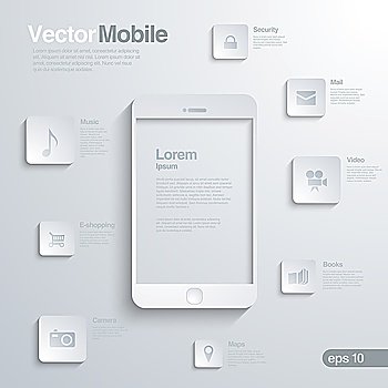 Mobile Smartphone with icon interface  Infographics vector template