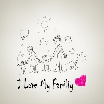 Stock Image Details: ING_19061_18626 - I love my family. Sketch funny image  of happy parents and children