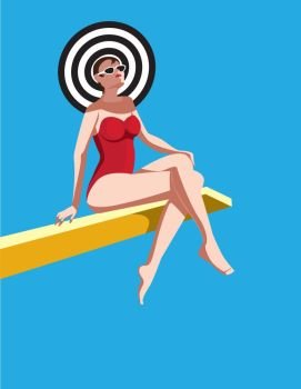 Sitting in the sunlight Creative conceptual vector Woman sitting on a board in the sunlight