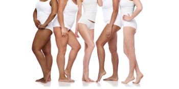 beauty  body positive and people concept - group of happy diverse women in white underwear group of happy diverse women in white underwear