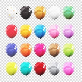 Big Set  Group of Colour Glossy Helium Balloons Isolated on Transparent Background Vector Illustration EPS10 Big Set  Group of Colour Glossy Helium 