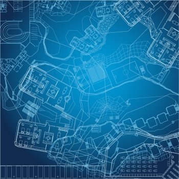 Blueprint Vector architectural drawing on blue background