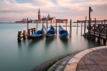 Lagoon  Gondolas and San Giorgio Maggiore Church in Venice  Italy