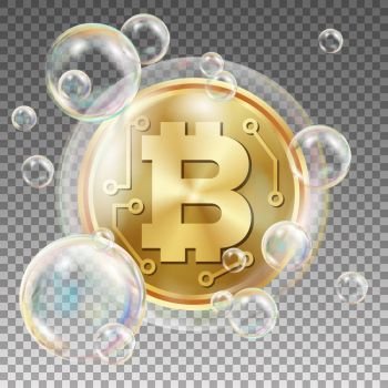 Bitcoin In Soap Bubble Vector Investment Risk Collapse Of Crypto Currency Bitcoin Price Drops Digital Money Realistic Isolated Illustration Bitc
