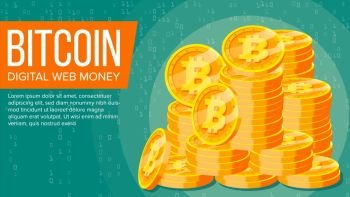 Bitcoin Banner Vector Digital Web Money Gold Coins Stack Business Crypto Currency Computer Cash Technology Flat Illustration Bitcoin Banner Vect