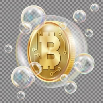 Bitcoin In Soap Bubble Vector Investment Risk Bitcoin Crash Digital Money Crypto Currency Market Realistic Isolated Illustration Bitcoin In Soap 