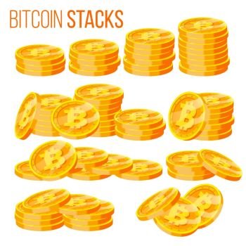 Bitcoin Stacks Set Vector Crypto Currency Virtual Money Isolated Flat Cartoon Illustration Bitcoin Stacks Set Vector Crypto Currency Virtual Mon