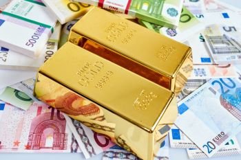 Gold bars  Financial  business investment concept Gold Bars Euro Money