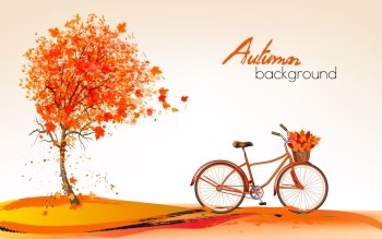 Autumn background with a tree and a bicycle Vector