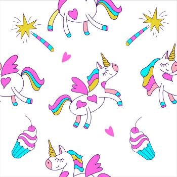 Seamless magic pattern with handdrawn unicorns and magic stuff. Miracle and  magic creature Stock Vector Image & Art - Alamy