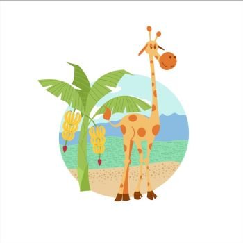Image Details ING_57556_03008 - Two giraffe. Vector illustration. Cute  cartoon giraffe, big giraffe and little giraffe baby. The African animals.  Isolated on white background
