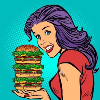 Image Details ISS_12137_05017 - hungry man with a giant Burger in your  mouth, street food. Pop art retro vector illustration. hungry man with a  giant Burger, street food