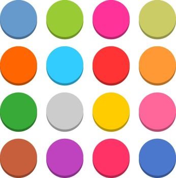 Image Details ISS_17641_00144 - 16 blank icon in flat style. ircle 3D  button with shadow on white background. Blue, red, yellow, gray, green,  pink, orange, brown, violet colors. Vector illustration web design
