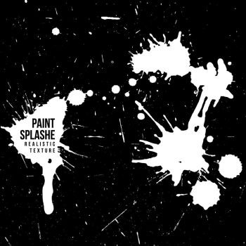 A black ink or paint splatter or splash set over a white