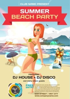Image Details ISS_12531_02513 - Vector summer party invitation beach nudist  style. Day, dj bare, woman nude. Posters or flyers. Template flat cartoon  illustration.