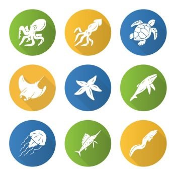 You searched for sea animals flat design long shadow glyph icons set.  swimming octopus