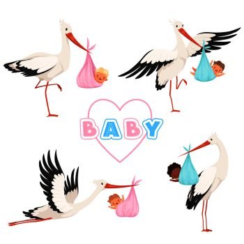 You searched for cartoon flying storks and stork birds carrying baby vector  set. stork bird with baby