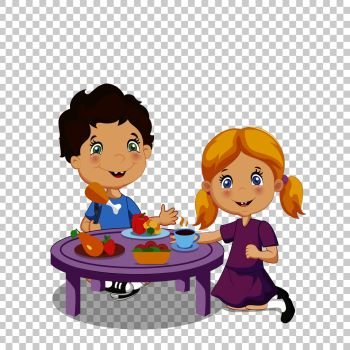 You searched for kids eating. funny smiling cartoon boy and girl sitting at  table with healthy food eat vegetables
