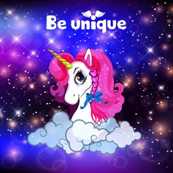 You searched for unicorn head with pink mane portrait on rainbow mesh  kawaii universe galaxy space or night sky holographic background