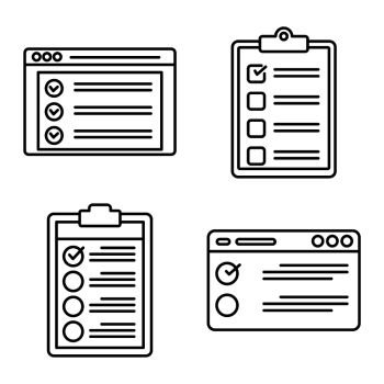 You searched for online survey checklist icons set. outline set of online  survey checklist vector icons for web design isolated on white background.  online survey checklist icons set