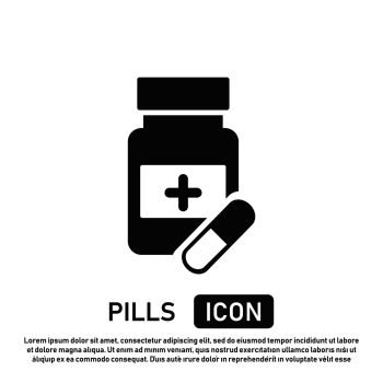 Pills isolated vector icon Medicine bottle and capsule symbol Healt sign EPS 10 Pills isolated vector icon Medicine bottle and capsule symbol He