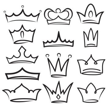 Sketch crowns hand drawn king queen crown Vector Image, queen and