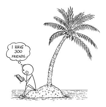 Image Details ISS_17050_01400 - Cartoon of Lonely Man or Businessman  Sitting on Small Island under Palm Tree. Cartoon stick man drawing  conceptual illustration of man or businessman sitting alone on small island