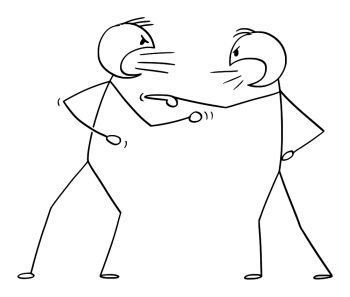 Image Details ISS_17050_01245 - Conceptual Cartoon of Two Businessmen  Arguing or Fighting. Cartoon stick man drawing conceptual illustration of  two businessmen fighting or arguing.