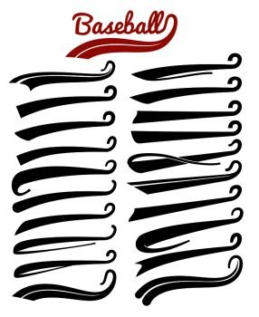 Text swooshes collection. Tail typography retro font graphic elements  baseball letters designs vector objects. Illustration black underline  swirl, swoosh stroke set Stock Vector
