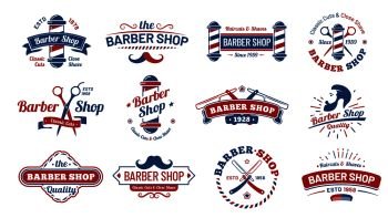Barbershop logo vintage classic style, salon fashion haircut pomade badge  icon simple minimalist modern, barber pole razor shave scissor razor blade  retro symbol vector. luxury elegant design 6046341 Vector Art at Vecteezy
