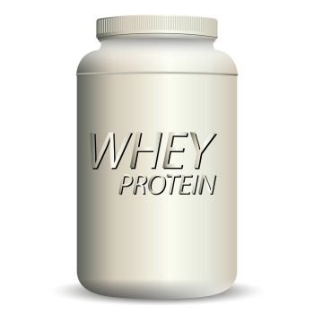 Realistic protein powder container mockup - white plastic jar without a  label, Stock vector