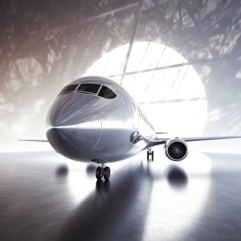 Business private jet in hangar Created with generative Ai technology