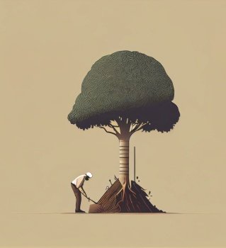 man planting a tree Poster illustration Generative AI