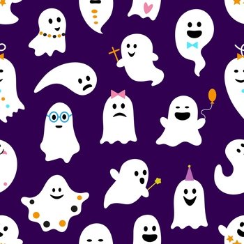 Seamless Halloween Kawaii Cartoon Pattern With Cute Ghosts Royalty Free  SVG, Cliparts, Vetores, e Ilustrações Stock. Image 30641419.