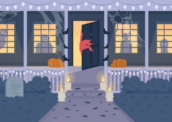 Vampire inviting to his house flat color vector illustration. Haunted  mansion. Halloween night. Full moon. Fully editable 2D simple cartoon  character with spooky building on background 11142876 Vector Art at Vecteezy