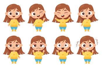 Premium Vector  Sweet little girls with different emotions in a