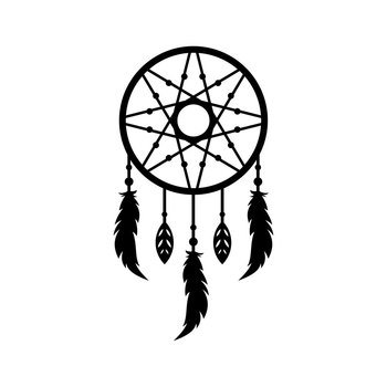 Dream Catcher - Black and White Isolated Icon - Vector
